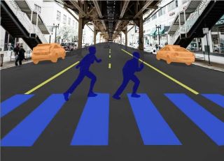 Polygon annotation for pedestrians crossing the road